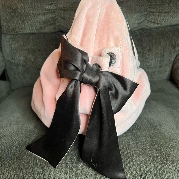 Vintage Y2K Juicy Couture Baby Pink Velour Crown Hobo Shoulder Bag - Picture 6 of 16